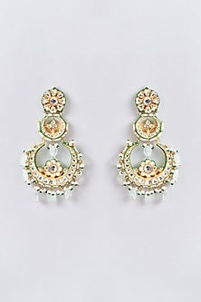 Gold Finish Kundan Polki Chandbali Earrings