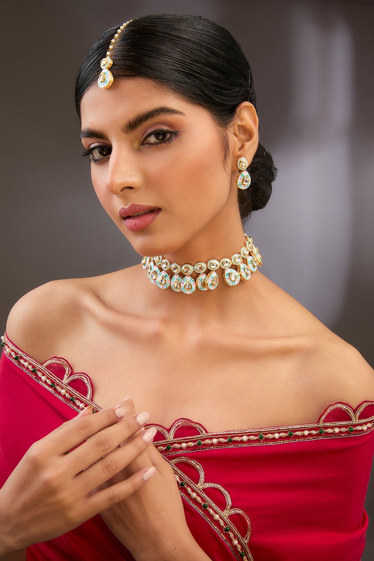 Gold Finish Kundan Polki & Beaded Necklace Set