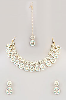 Gold Finish Kundan Polki & Beaded Necklace Set