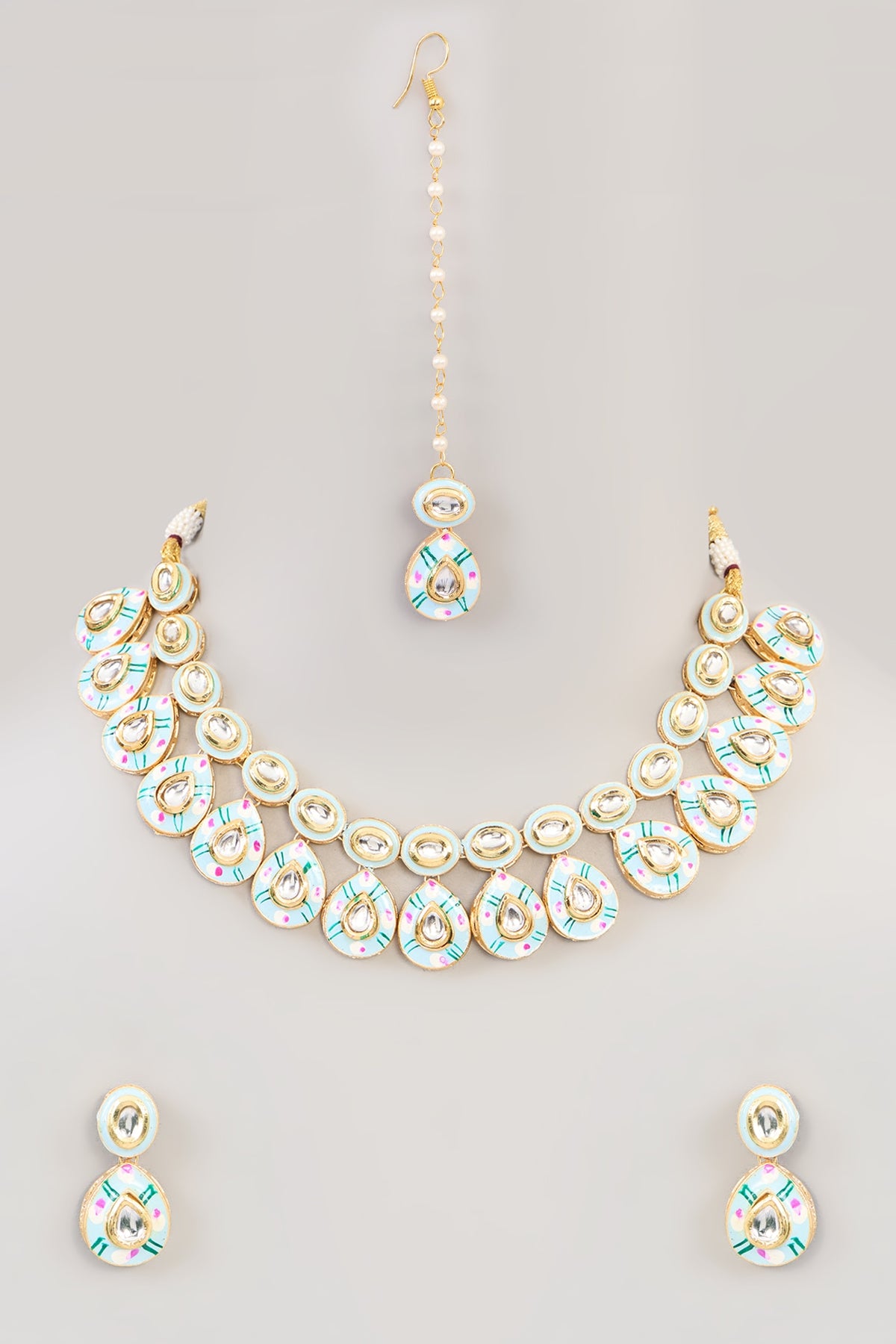 Gold Finish Kundan Polki & Beaded Necklace Set