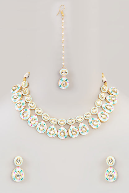 Gold Finish Kundan Polki & Beaded Necklace Set