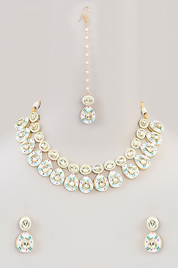 Gold Finish Kundan Polki & Beaded Necklace Set