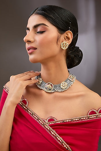 Gold Finish Kundan Polki Necklace Set