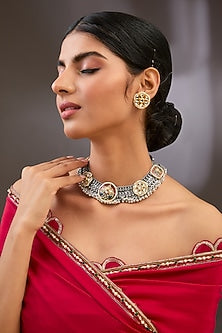 Gold Finish Kundan Polki Necklace Set