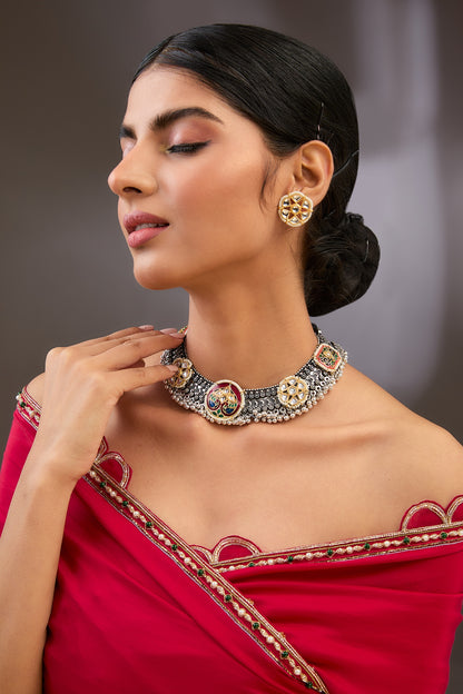 Gold Finish Kundan Polki Necklace Set