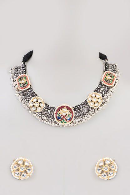Gold Finish Kundan Polki Necklace Set