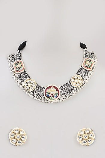 Gold Finish Kundan Polki Necklace Set