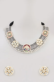 Gold Finish Kundan Polki Necklace Set