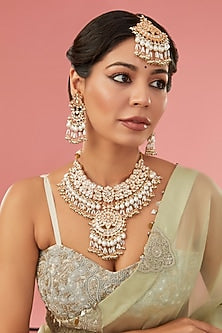 Gold Finish Kundan Polki Long Necklace Set