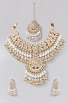 Gold Finish Kundan Polki Long Necklace Set