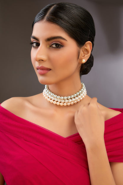 Gold Finish Beaded Pearl Layered Necklace Set