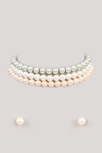 Gold Finish Beaded Pearl Layered Necklace Set