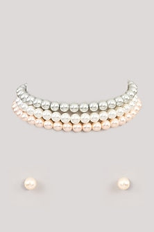Gold Finish Beaded Pearl Layered Necklace Set