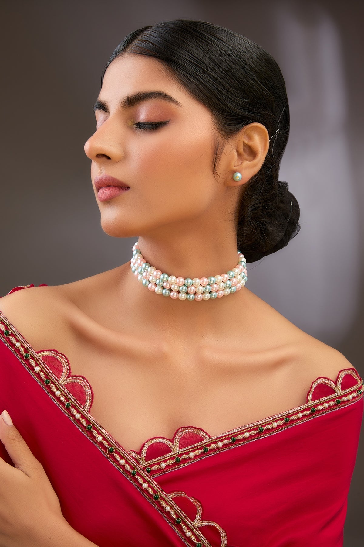 Gold Finish Pearl Necklace Set