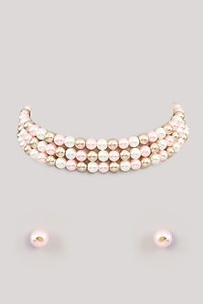 Gold Finish Beaded Pearl Layered Necklace Set