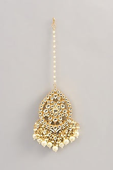 Gold Finish Kundan Polki & Pearl Maang Tikka