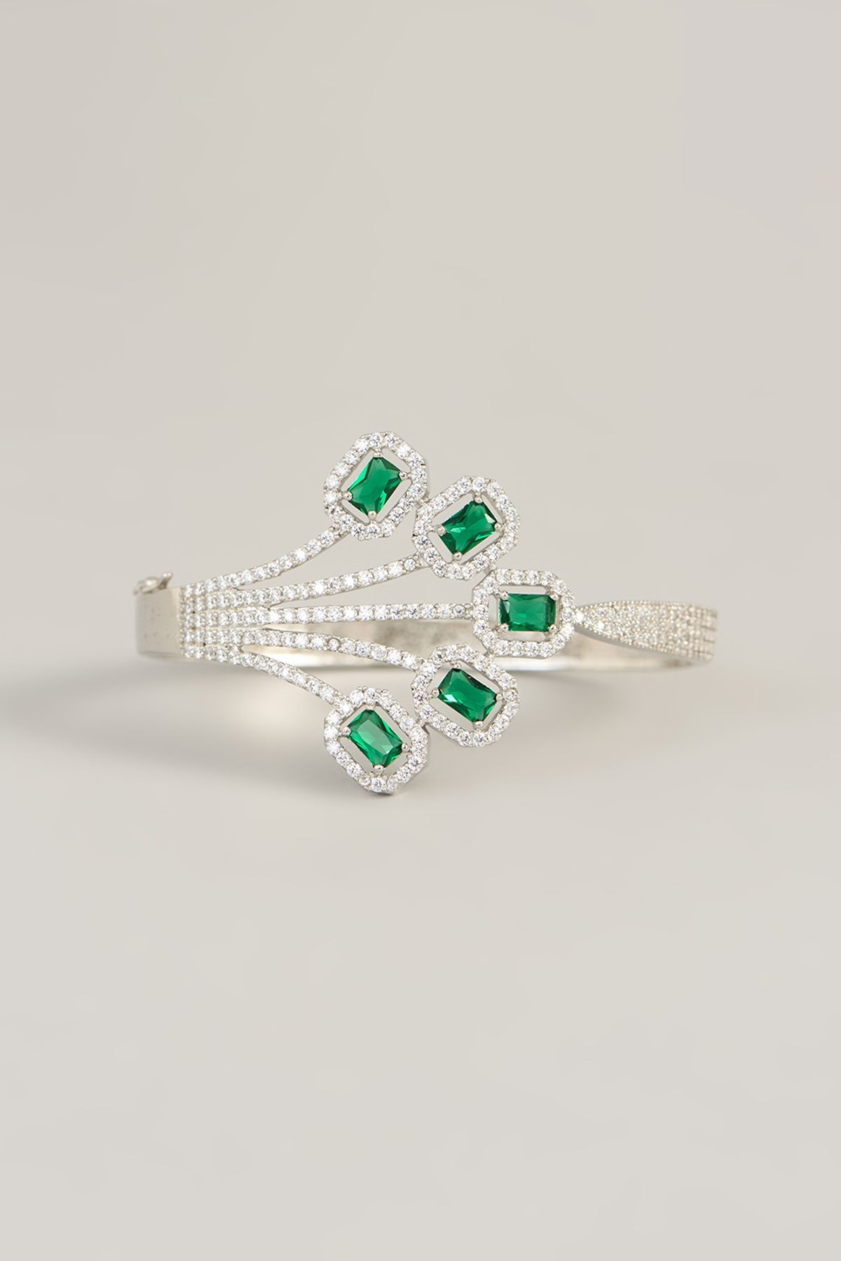 White Rhodium Finish Diamante & Green Zircon Bracelet