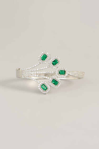 White Rhodium Finish Diamante & Green Zircon Bracelet