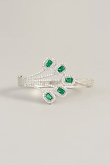 White Rhodium Finish Diamante & Green Zircon Bracelet