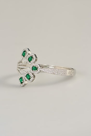 White Rhodium Finish Diamante & Green Zircon Bracelet