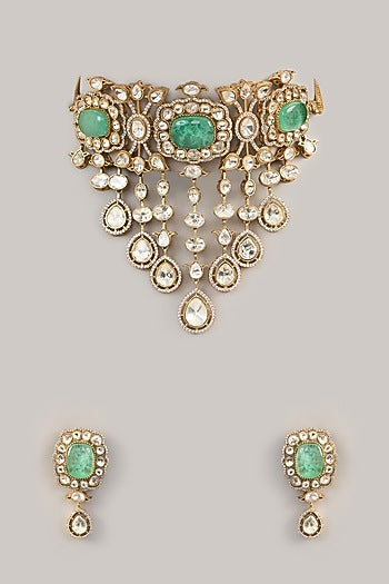 Gold Finish Kundan Polki Choker Necklace Set