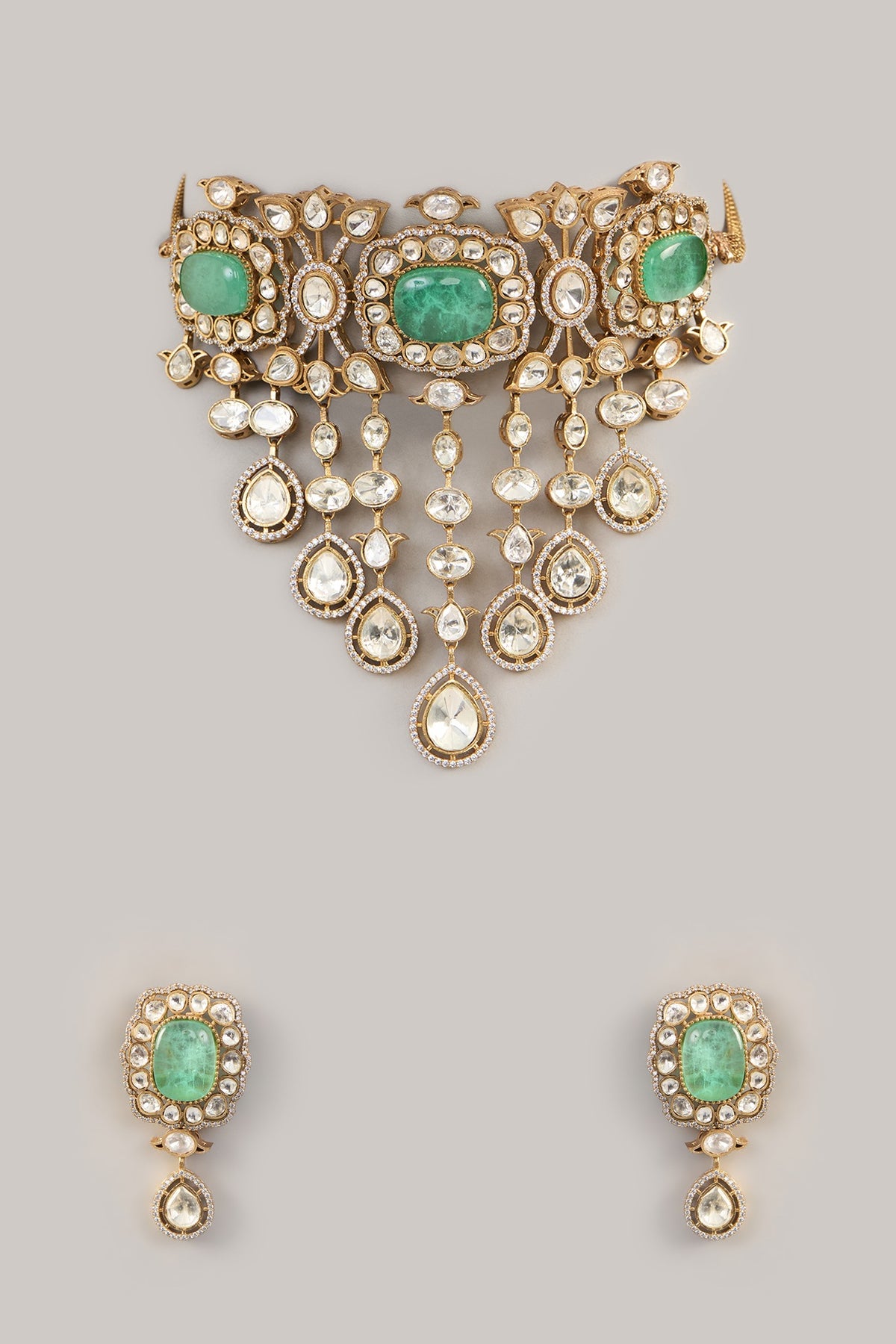 Gold Finish Kundan Polki Choker Necklace Set