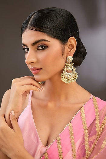 Gold Finish Kundan Polki Chandbali Earrings