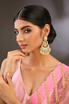 Gold Finish Kundan Polki Chandbali Earrings