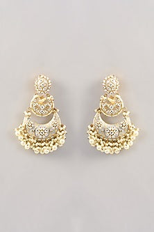 Gold Finish Kundan Polki Chandbali Earrings