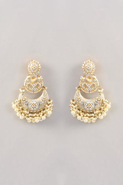 Gold Finish Kundan Polki Chandbali Earrings