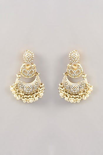 Gold Finish Kundan Polki Chandbali Earrings