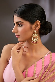 Gold Finish Kundan Polki Chandbali Earrings