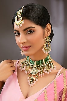 Gold Finish Kundan Polki Choker Necklace Set