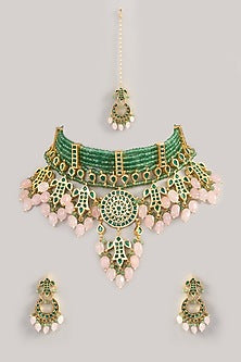 Gold Finish Kundan Polki Choker Necklace Set