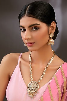 Gold Finish Kundan Polki Long Necklace Set