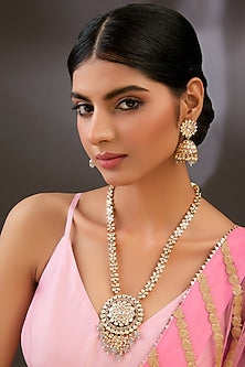Gold Finish Kundan Polki Long Necklace Set