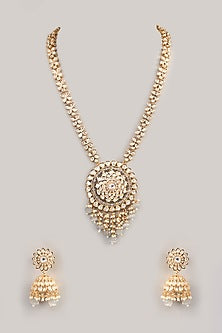 Gold Finish Kundan Polki Long Necklace Set