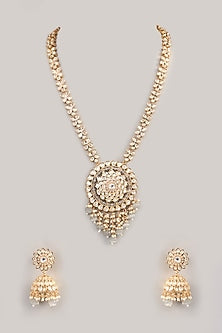 Gold Finish Kundan Polki Long Necklace Set