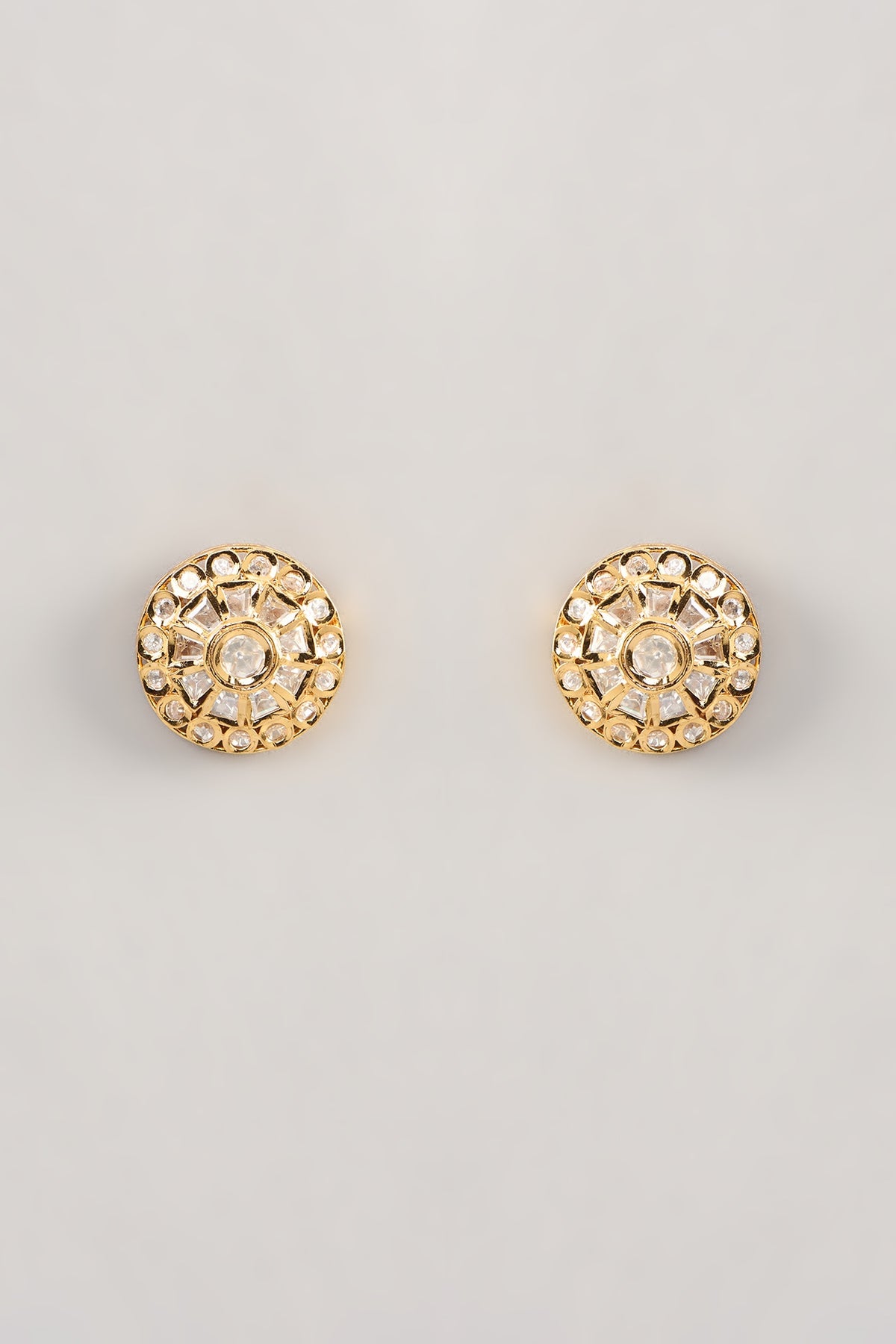 Gold Finish Kundan Polki Stud Earrings