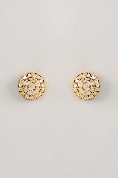 Gold Finish Kundan Polki Stud Earrings