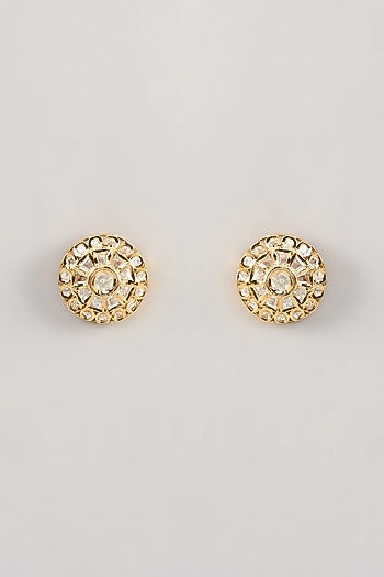 Gold Finish Kundan Polki Stud Earrings