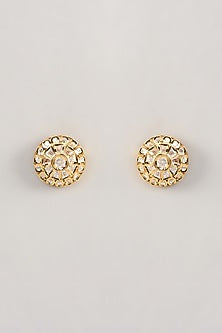 Gold Finish Kundan Polki Stud Earrings