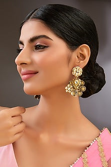 Gold Finish Kundan Polki Dangler Earrings