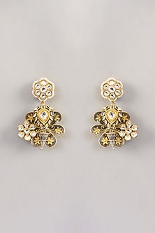 Gold Finish Kundan Polki Dangler Earrings