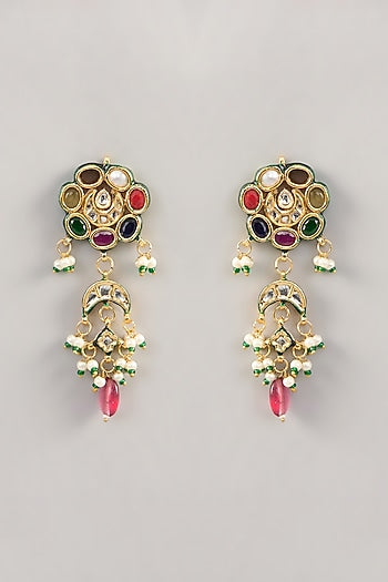 Gold Finish Kundan Polki & Beaded Choker Necklace Set