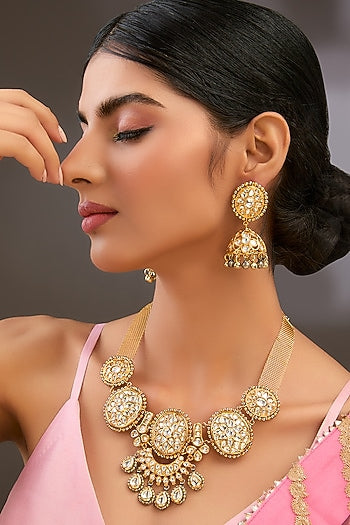 Gold Finish Kundan Polki Necklace Set