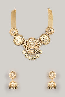 Gold Finish Kundan Polki Necklace Set