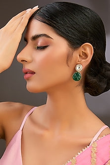 Gold Finish Kundan Polki Dangler Earrings