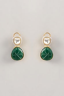 Gold Finish Kundan Polki Dangler Earrings