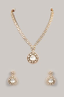 Gold Finish Zircon Long Necklace Set